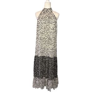 Vince Camuto black and white floral haltered tiered maxi dress - M